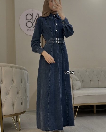 فستان جينز بحزامين وجياب