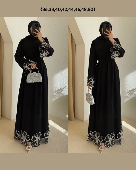 عباية تطريز ورود فضّي