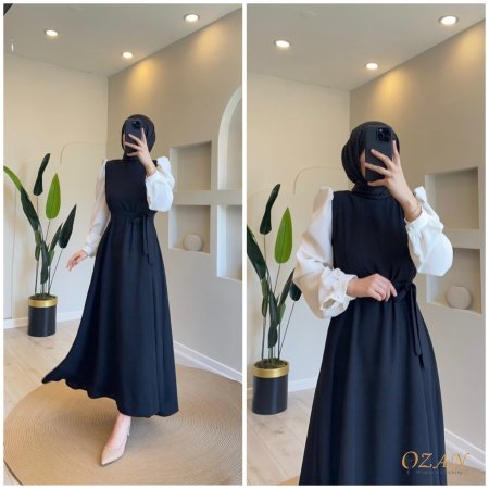 فستان بأكمام رفِع  - اسود <br> <span class='text-color-warm'>نفذت الكمية ( Sold Out )</span>