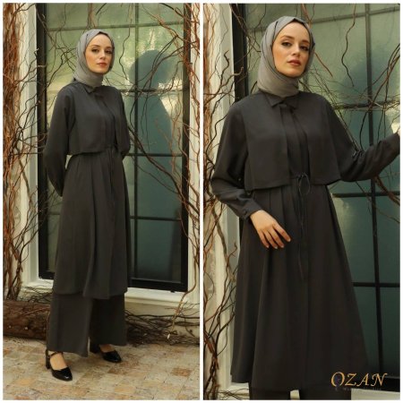 طقم باكستاني مع ربطة ع الخصر  - رصاصي غامق <br> <span class='text-color-warm'>نفذت الكمية ( Sold Out )</span>