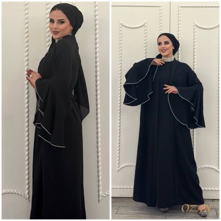 عباي بكُم واسع مرصّع - اسود <br> <span class='text-color-warm'>نفذت الكمية ( Sold Out )</span>