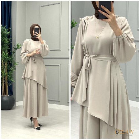 طقم لؤلؤ ~ بنطلون عريض  - بيج <br> <span class='text-color-warm'>نفذت الكمية ( Sold Out )</span>