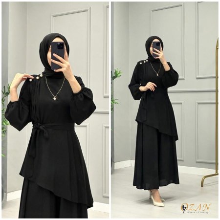 طقم لؤلؤ ~ بنطلون عريض  - اسود <br> <span class='text-color-warm'>نفذت الكمية ( Sold Out )</span>