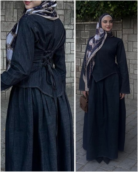 طقم تنورة جينز قصّة كورسيه