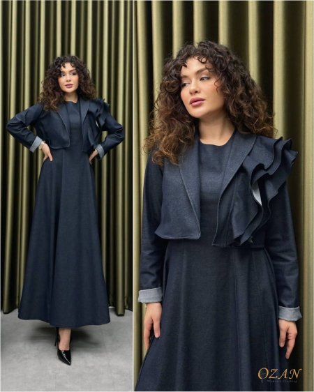 فستان جينز بجاكيت مرفرف