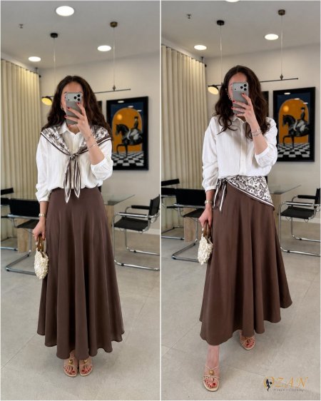 طقم تنورة مع سكارف