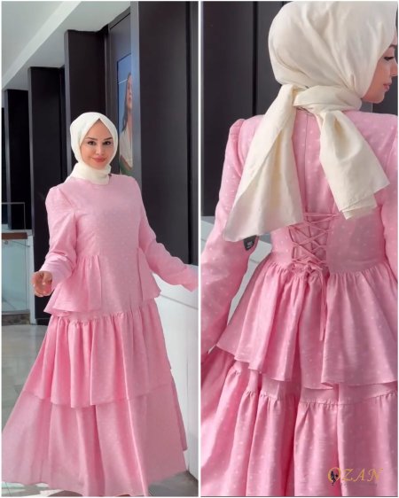 فستان polka dots طبقات مع ربطة من الخلف