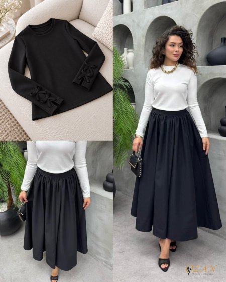 تنورة اسود & بلوز اسود