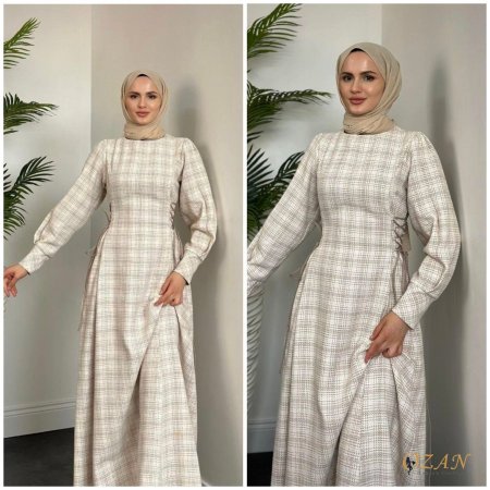 فستان كروهات مع ربطة ع الخصر - بيج <br> <span class='text-color-warm'>نفذت الكمية ( Sold Out )</span>