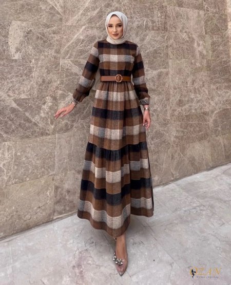 فستان جوخ مع حزام - عسلي <br> <span class='text-color-warm'>نفذت الكمية ( Sold Out )</span>